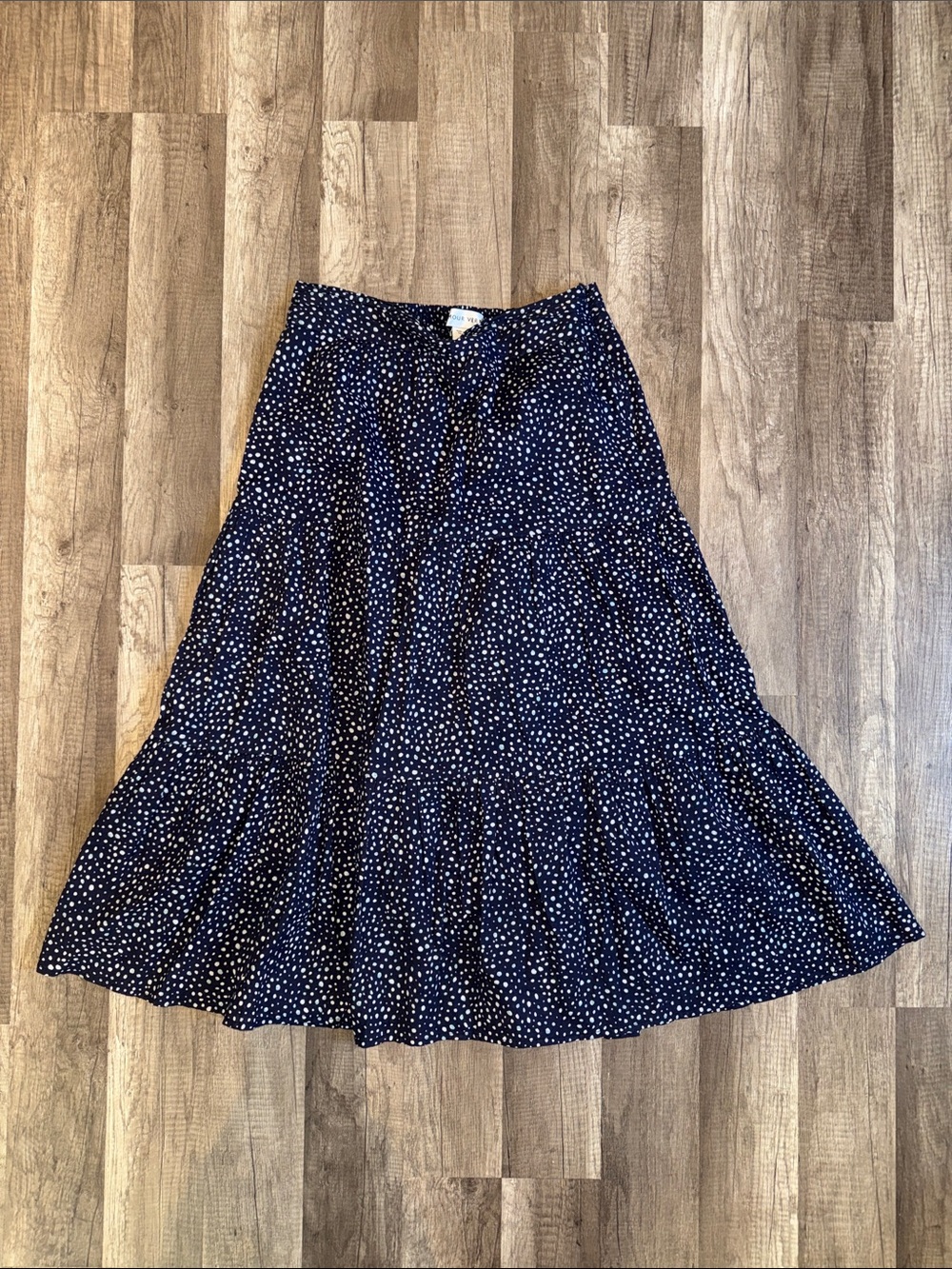 Amour Vert Navy and White Polka Dot Tiered Maxi Skirt - S